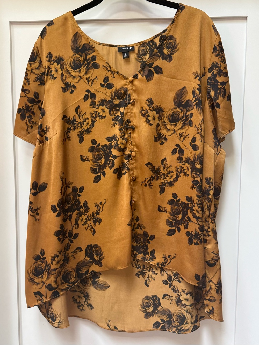 Torrid Floral Satin Charmeuse Button Midi Blouse
